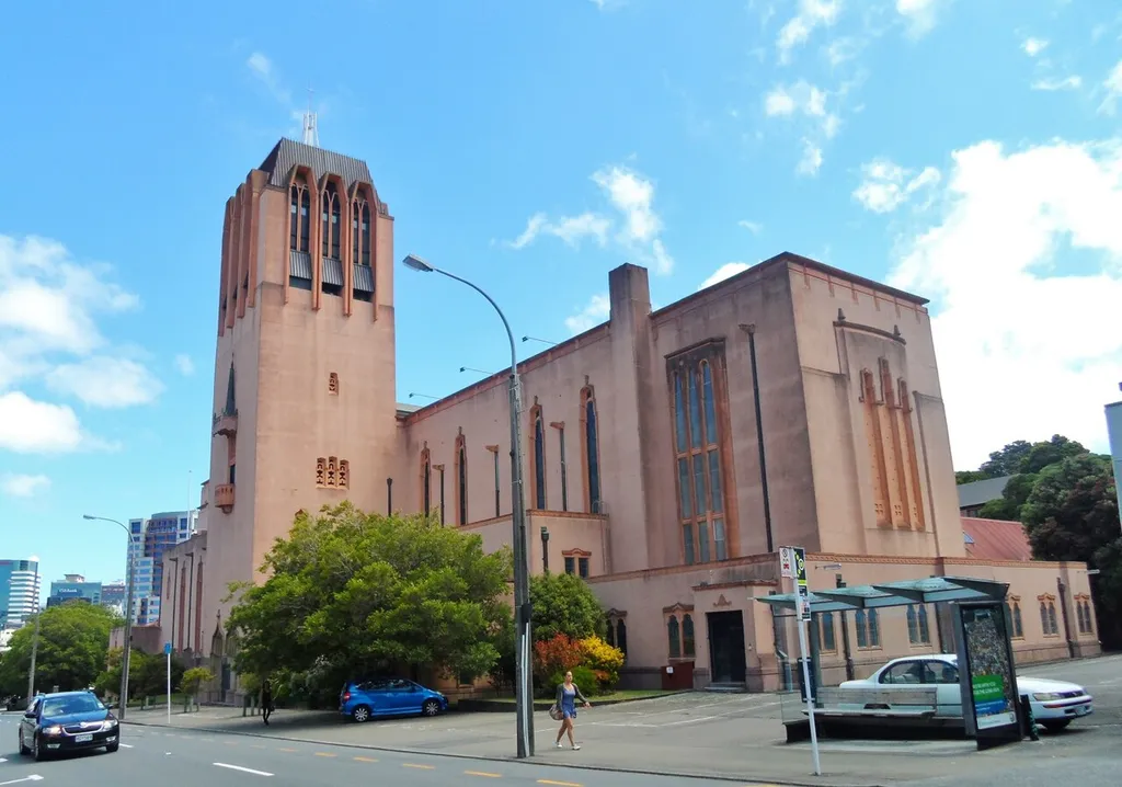 Rear/side view of Wellington Cathedral of St Paul. The Anglican Cathedral of Wellington, New Zealand in 2015.