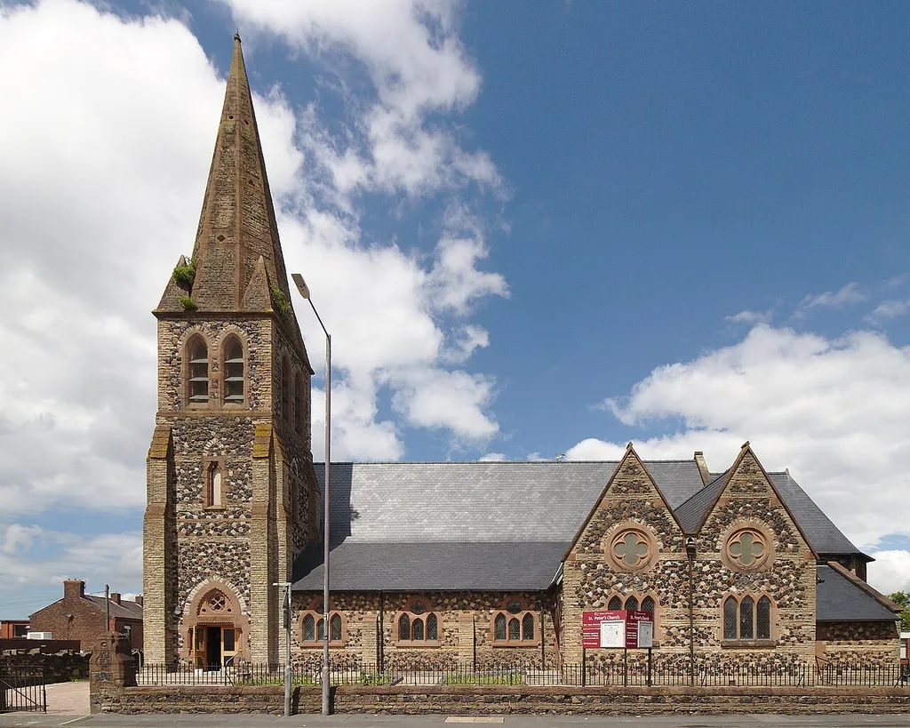 South side of St Peter's Church, Parr from Edmondson Street across Broad Oak Road.
