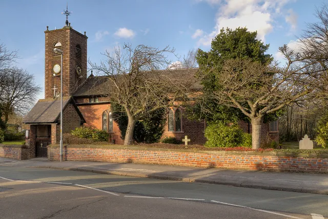 Parish church of St Michael and All Angels, Burtonwood, Cheshire, seen from the southeast