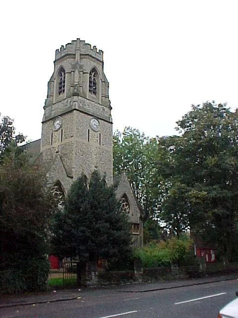 West tower of St Peter's Parish Church, Wickham Road, Brockley, London SE4, seen from the northwest