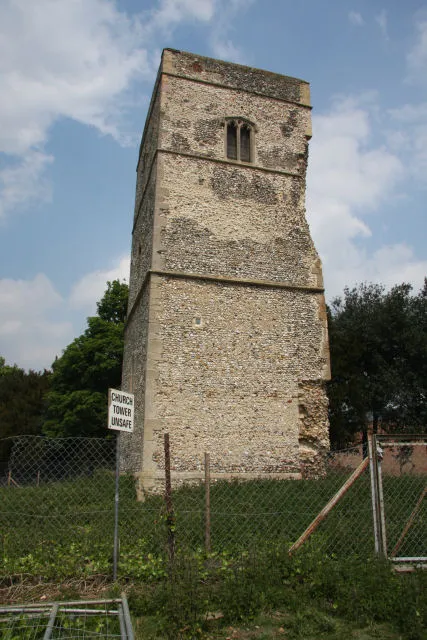 Fornham St Genevieve church tower The church was destroyed by fire in 1782, and was derelicted in 1813, by which time the parish had been made a joint one with Fornham All Saints. In later years, the church stood service as a water tower for the nearby Hall. Only the original tower remains.