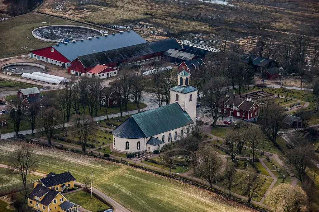 The Reftele church from the air
