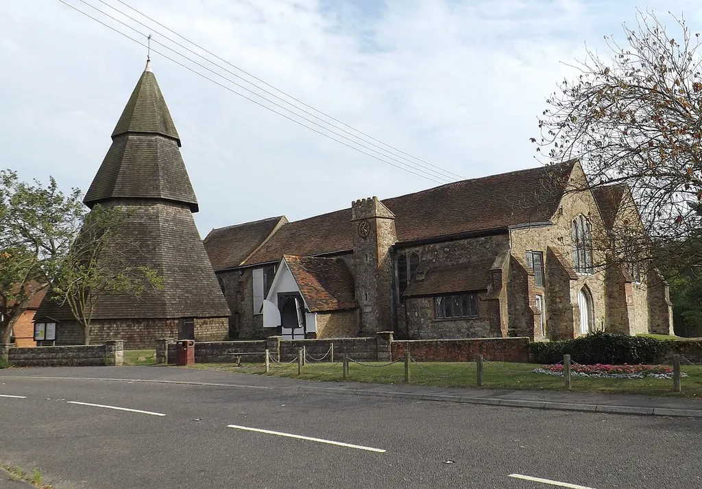 St Augustine's parish church, Brookland, Kent, seen from the northwest