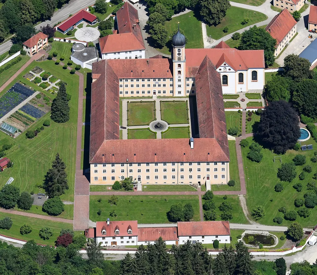 Aerial image of the Oberschönenfeld Abbey (view from the south)
