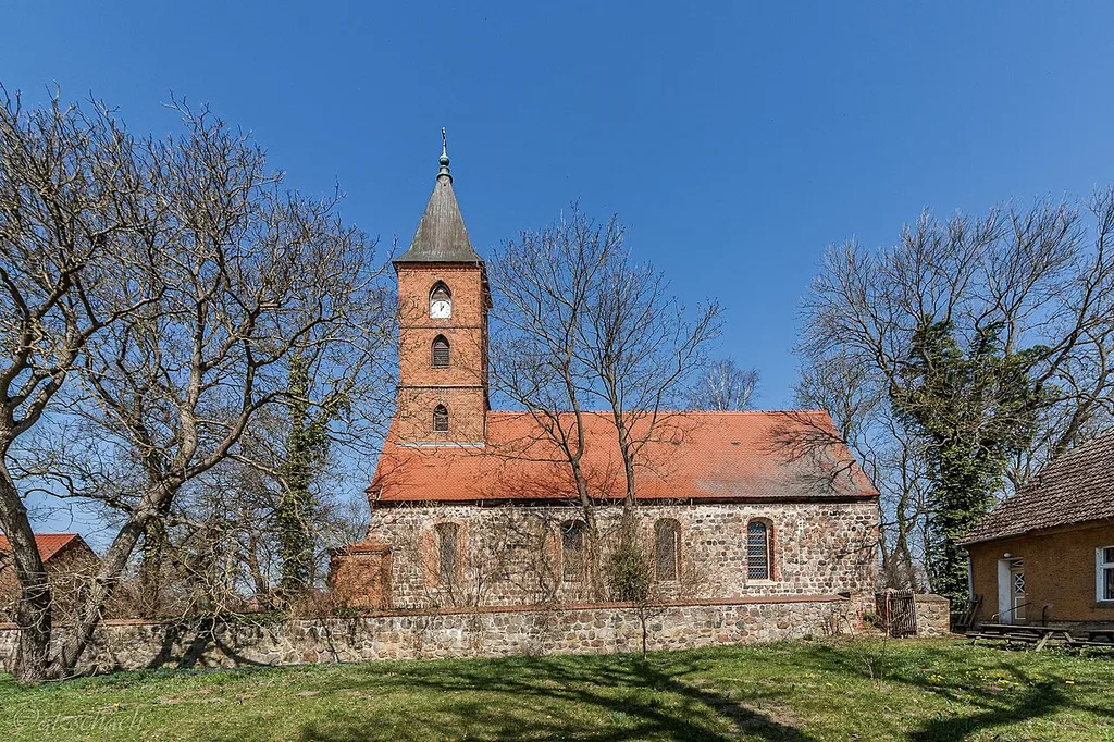 Southern view of the church in Wallmow , Carmzow-Wallmow municipality, Uckermark district, Brandenburg state, Germany
