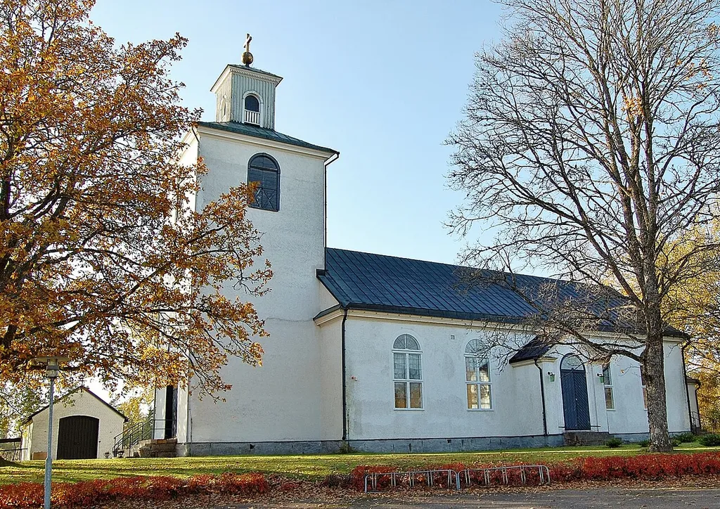 Ekeberga Church.The church was built of wood 1824-1826 in neoclassical style, designed by Johan Christian Seren.