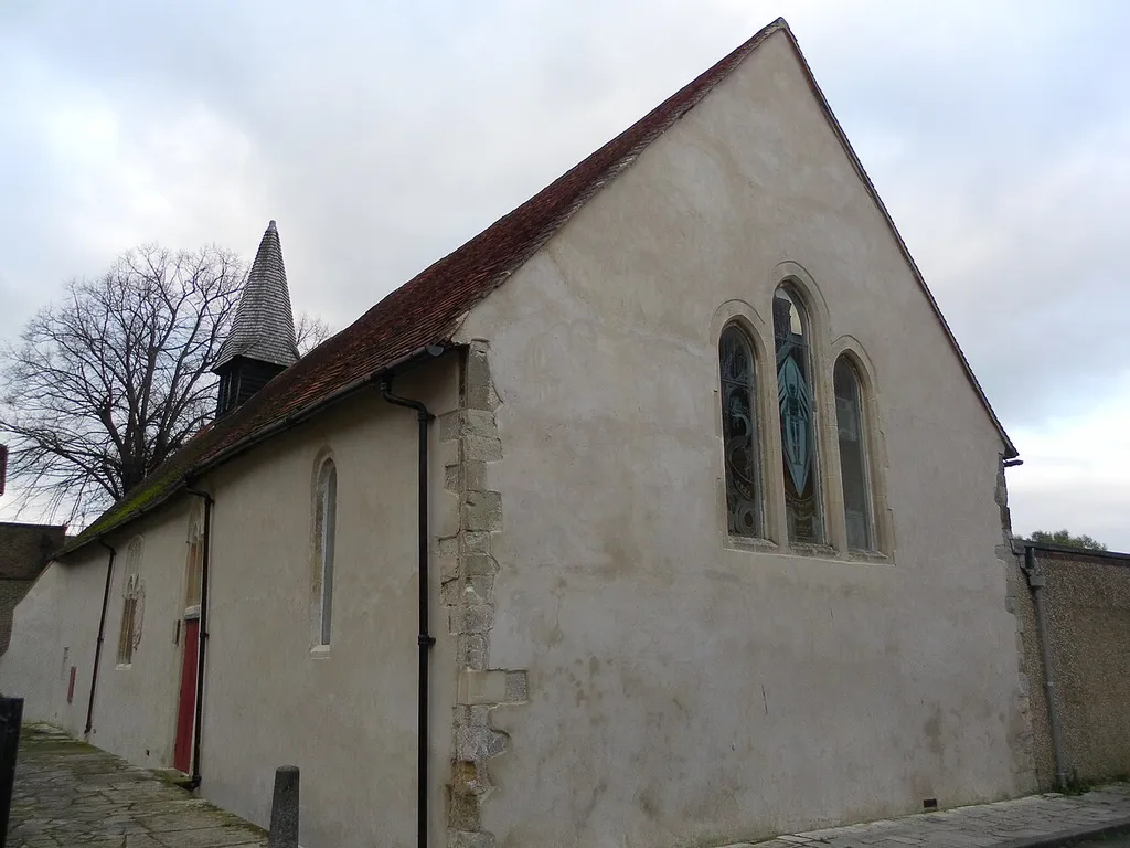 Former parish church of St Andrew in the Oxmarket, Chichester, West Sussex, England, seen fro the southeast. Sustained war damage in 1943 and now deconsecrated. Converted in the 1970s into an arts centre.