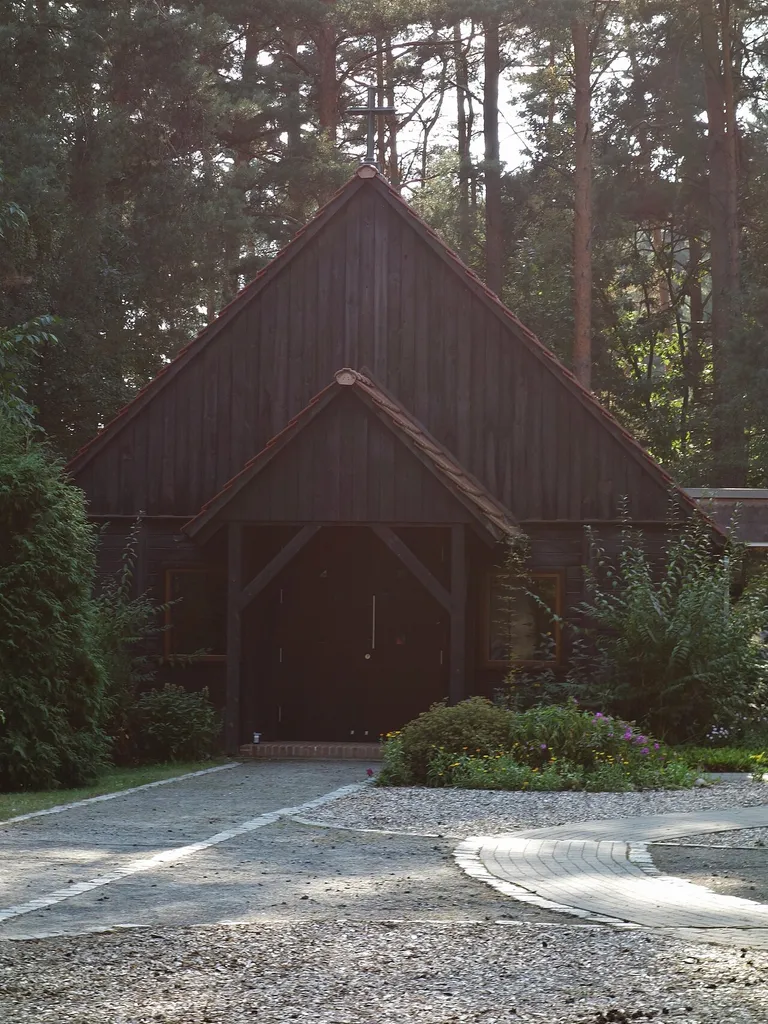 East-north-eastern view of the church in Fichtenwalde, Beelitz municipality, Potsdam-Mittelmark district, Brandenburg state, Germany.