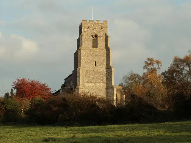 St Mary's parish church, Combs, Suffolk, seen from west-southwest