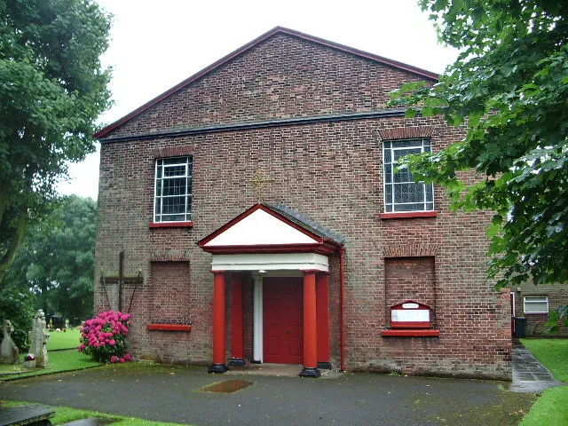 Roman Catholic church of St Lewis, Mustard Lane, Little Town, Croft, Cheshire, seen from east-northeast