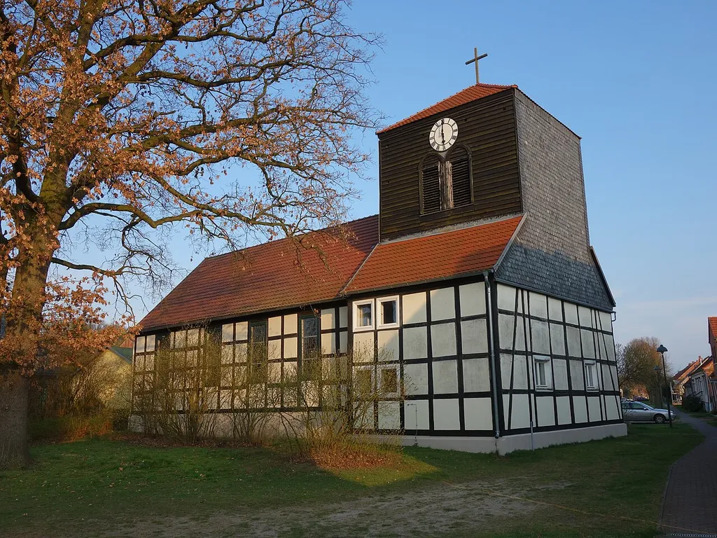 North-western view of the church in Lohm, Zernitz-Lohm municipality, Ostprignitz-Ruppin district, Brandenburg state, Germany.