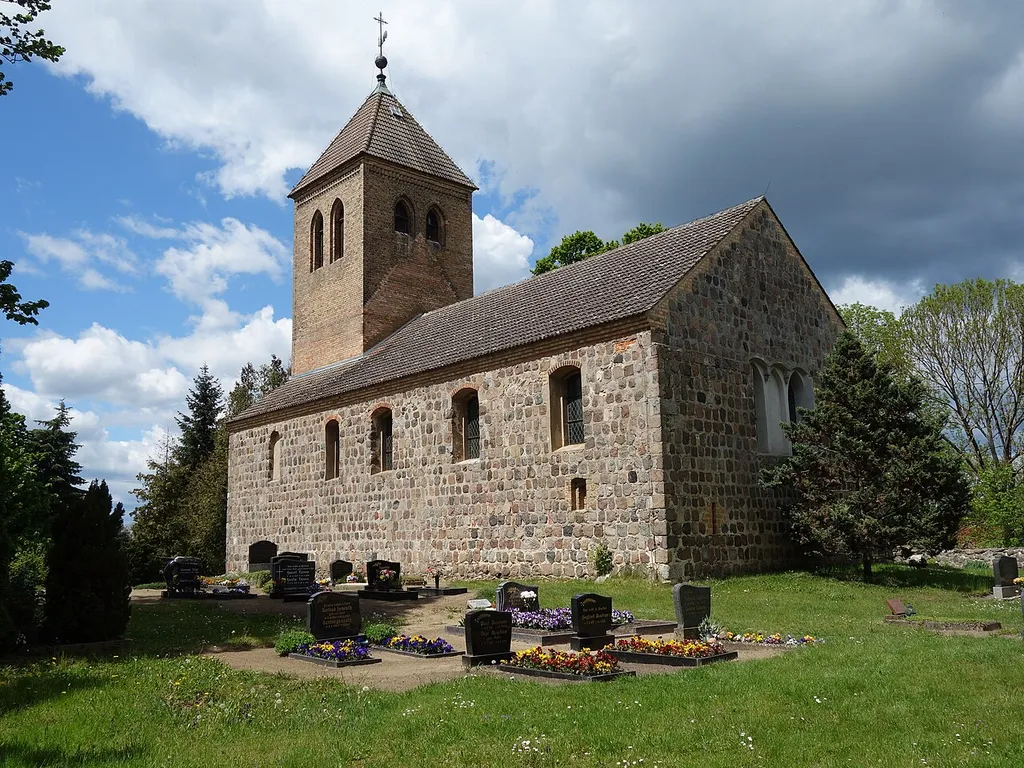 South-eastern view of the church in Barsdorf , Fürstenberg/Havel municipality , Oberhavel district, Brandenburg state, Germany.
