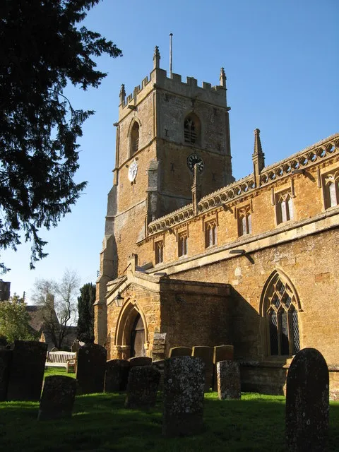 Nave, south porch and west tower of the parish church of the Blesséd Virgin Mary, Middle Tysoe, Warwickshire, seen from the east