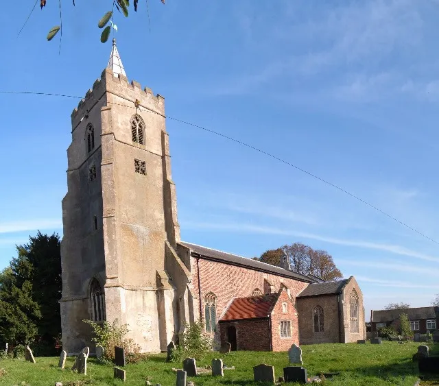 A semi-panoramic view of St Peter's parish church, West Lynn, Norfolk, seen from the southwest