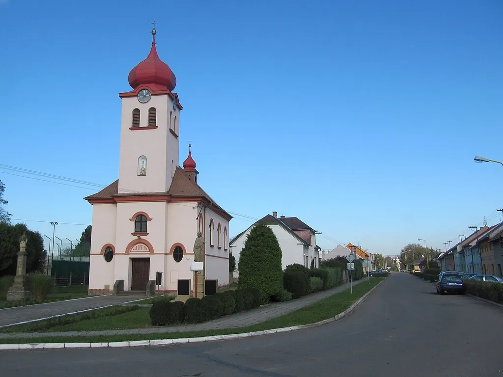 Pravčice in Kroměříž District, Czech Republic. Church of St. Florian from the years 1924-1925.