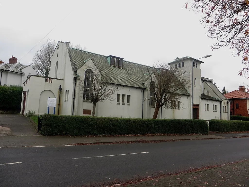 St Barnabas' parish church, Carlisle, Cumbria, England, seen from the southeast from Shady Grove Road