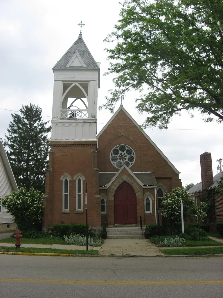 Front of the Church of Our Saviour, located at 56 S. Main Street (State Route 29) in Mechanicsburg, Ohio, United States. Built in 1893, it is listed on the National Register of Historic Places.