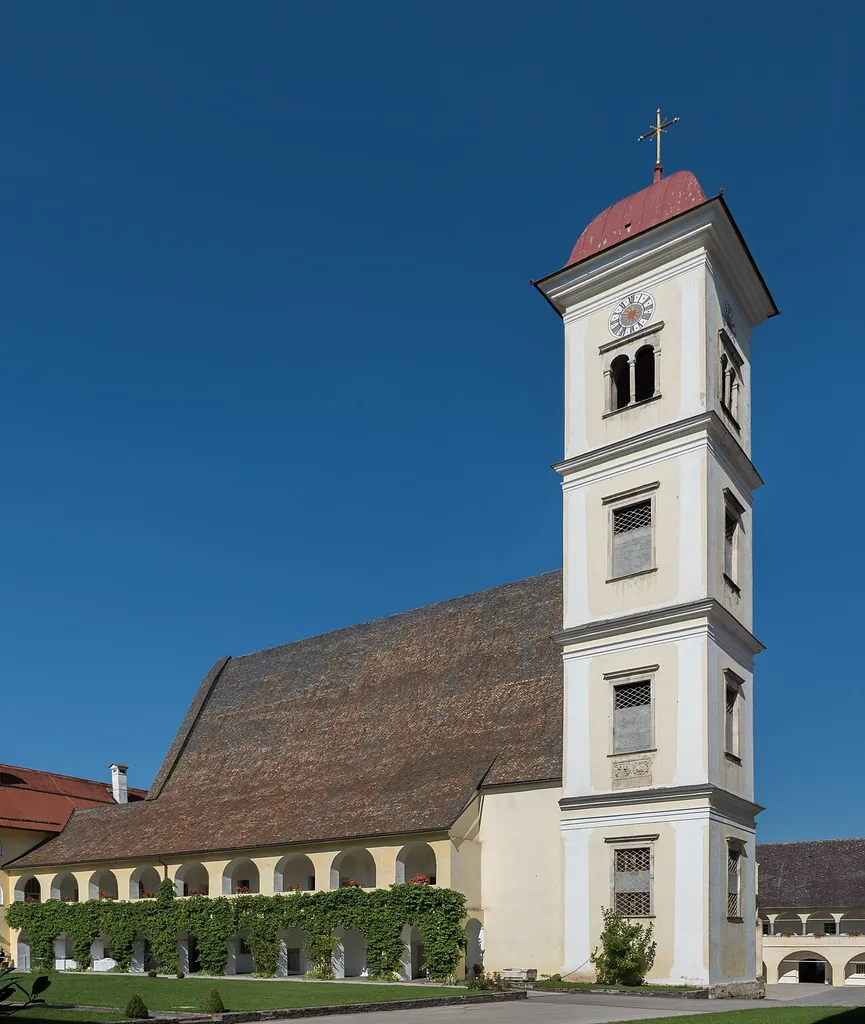 Parish and former monastery church Saint George on Schlossallee #2, municipality Sankt Georgen a. L., district Sankt Veit, Carinthia, Austria, EU