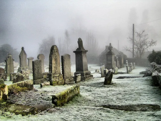 Logie kirk 800 year old Logie kirk ruins and graveyard. Taken on a very cold winters day, fog, atmosphere, genuine horror movie set scariness, I was bricking it. What a place.