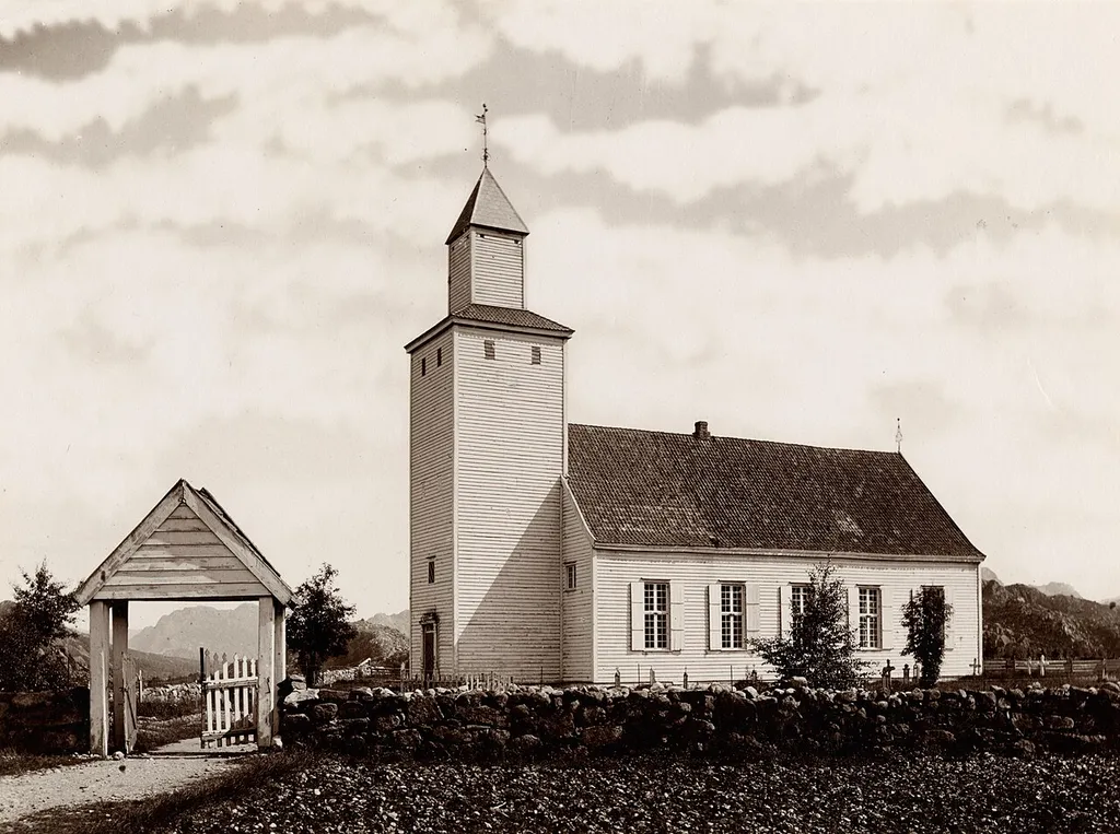 Bjerkreim kirke. Foto: C. Christensen Thomhav. Fra Riksantikvarens Kulturminnesøk.