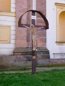 Cross in front of Church of St. James