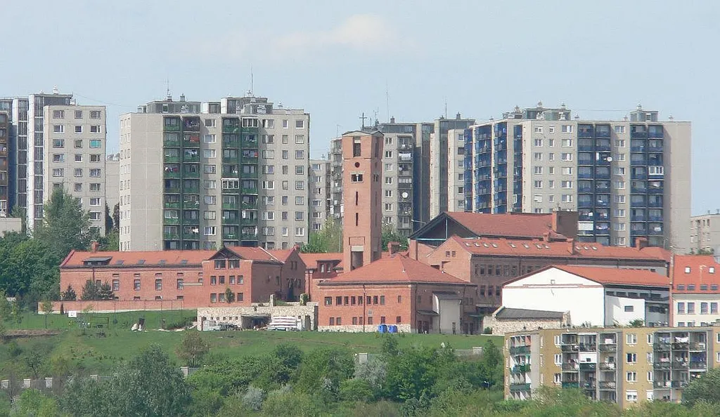 The buildings of the Jesuit church and secondary school on Avas hill, in Miskolc, Hungary