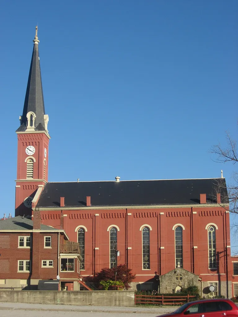 Western side of St. Rose's Catholic Church, located at 2501 Eastern Avenue (U.S. Route 52) in Cincinnati, Ohio, United States. Built in 1867, it is listed on the National Register of Historic Places.
