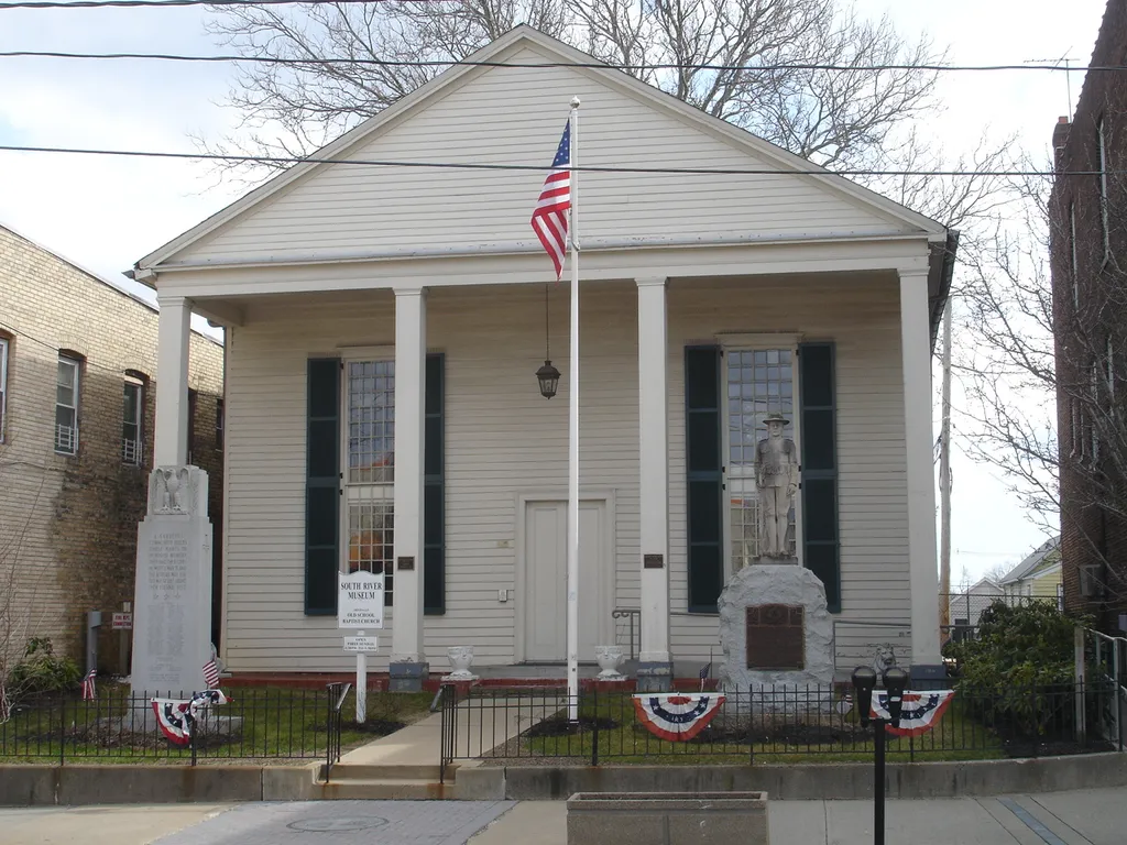 This is a photo of the Old School Baptist Church of South River, New Jersey, a site listed on the National Register of Historic Places.