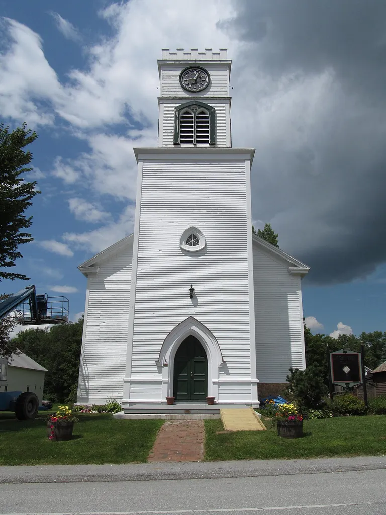 Pratt Hall, Montgomery, Vermont. This building was originally known as St. Bartholomew's Episcopal Church, which is how it is listed on the National Register. This is an image of a place or building that is listed on the National Register of Historic Places in the United States of America. Its reference number is 88001467 (Wikidata).