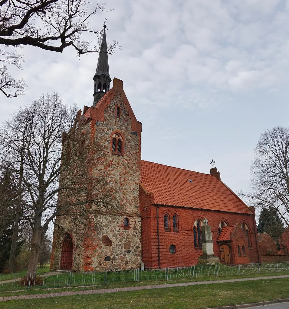 South-south-western view of church in Blandikow, Heiligengrabe municipality, Ostprignitz-Ruppin district, Brandenburg state, Germany