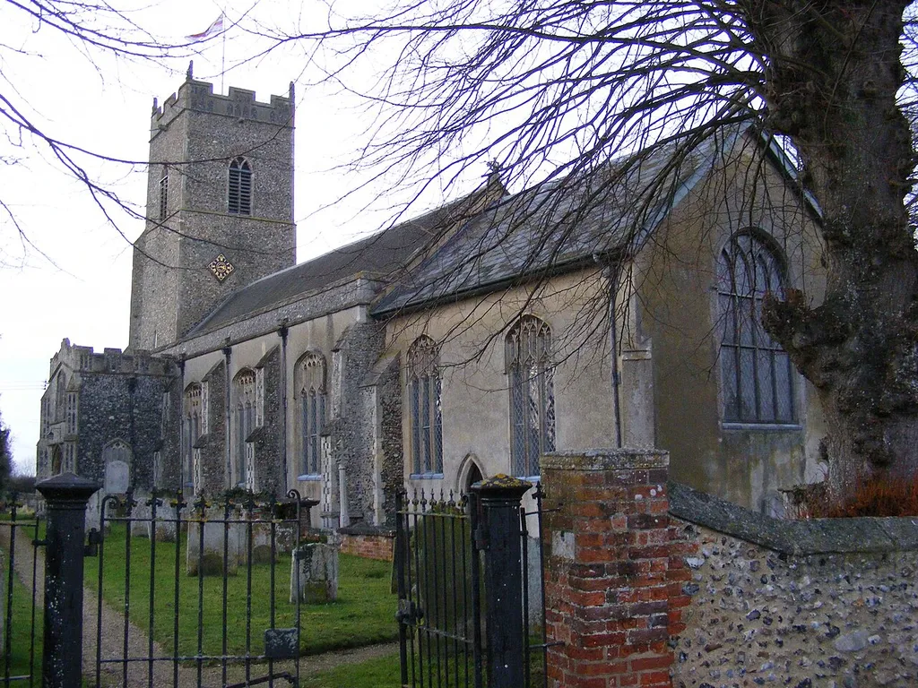 Church of St John the Baptist in Metfield, Suffolk, England. A Grade I listed medieval church.