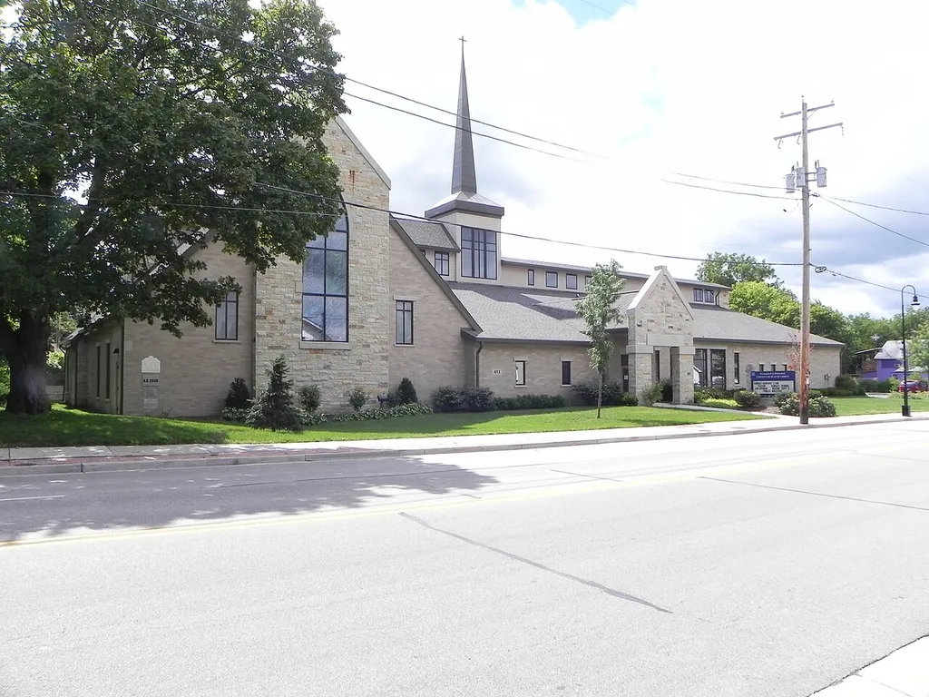 Evangelical and Reformed United Church of Christ, 413 Wisconsin Ave. Waukesha, Wisconsin. This building replaced the historic church that stood here and was destroyed in a 2005 fire.