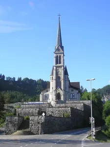 Sacred Heart parish church with terraced cemetery