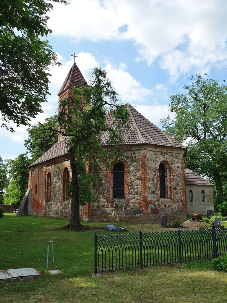 South-eastern view of the church in Jamikow , Passow municipality , Uckermark district, Brandenburg state, Germany.