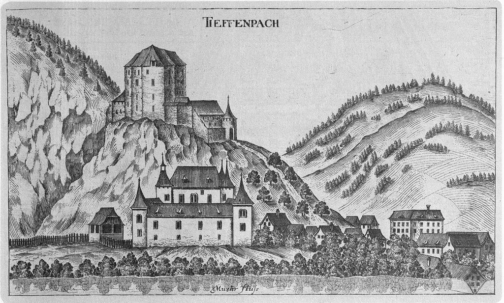 auf dem Berg Burg Alt-Teuffenberg, im Tal Schloss Neu-Teuffenberg, Gemeinde Teufenbach-Katsch