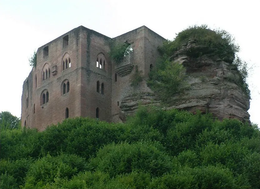 View from the East of the ruins of Castle Frankenstein in Pfalz, Germany.