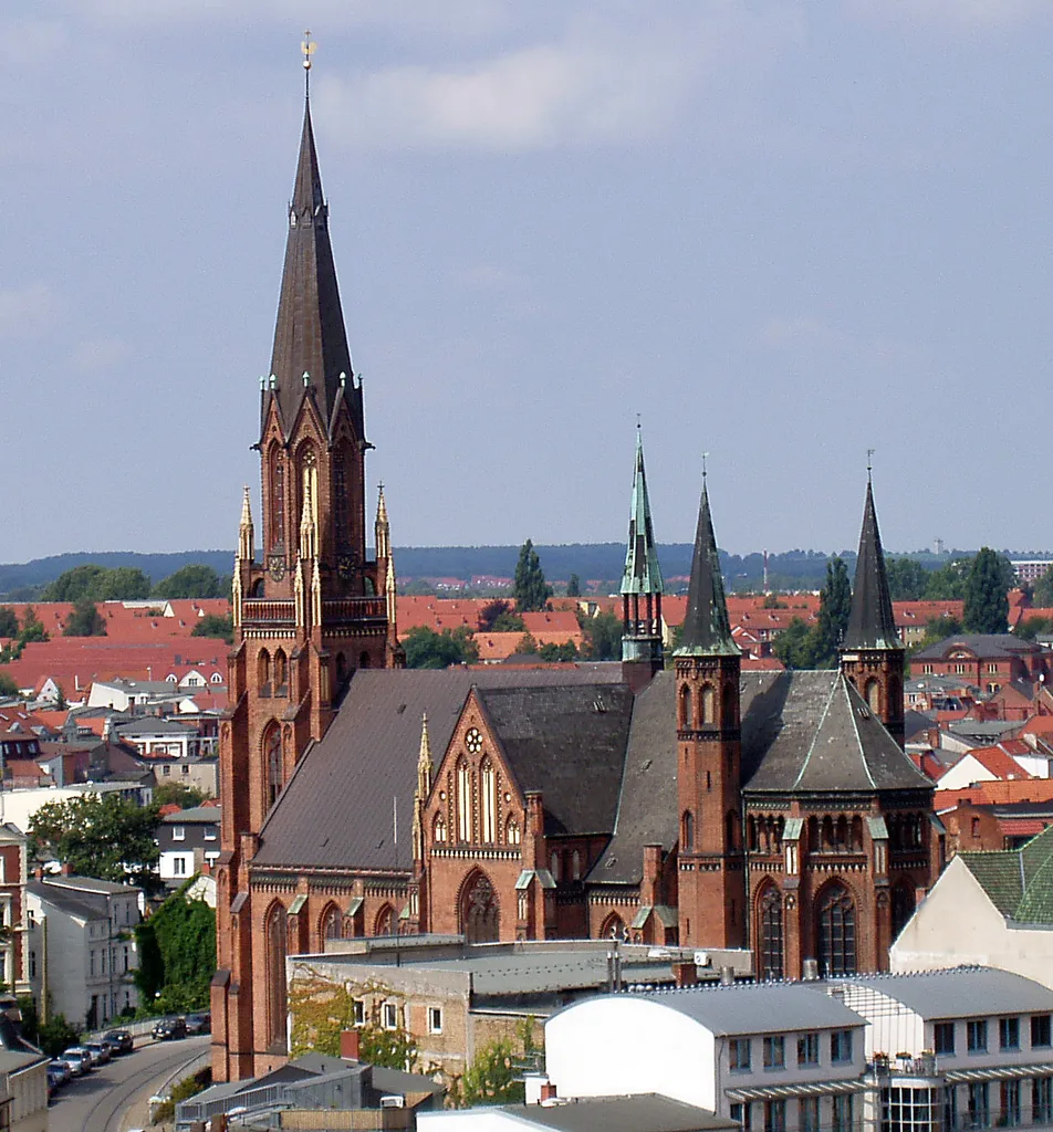 Paulskirche, view from cathedral, Schwerin (Germany)
