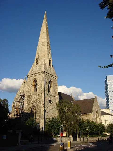 Parish church of St Mary with All Souls, Priory Road, Kilburn, London NW6, seen from the west