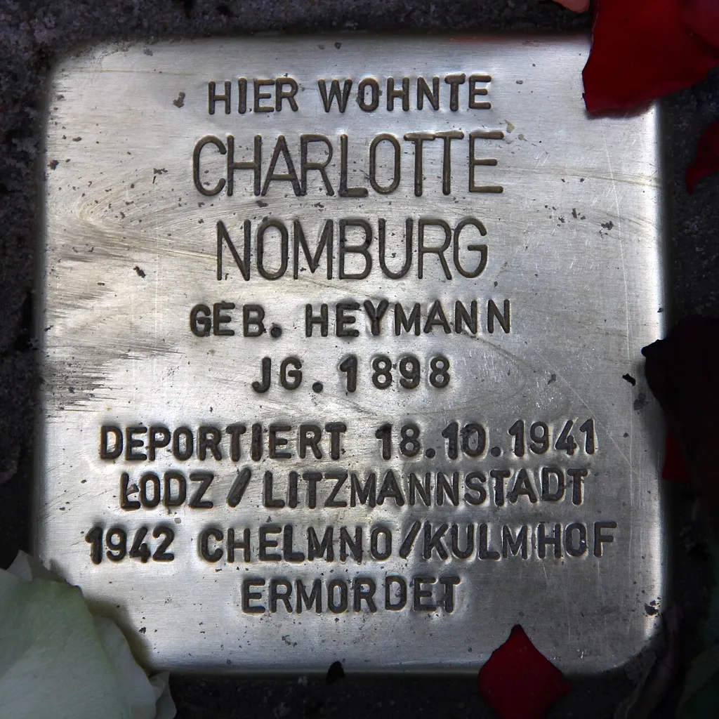 "Stolperstein" (stumbling block), Charlotte Nomburg, Ludwigkirchstraße 10a, Berlin-Wilmersdorf, Germany