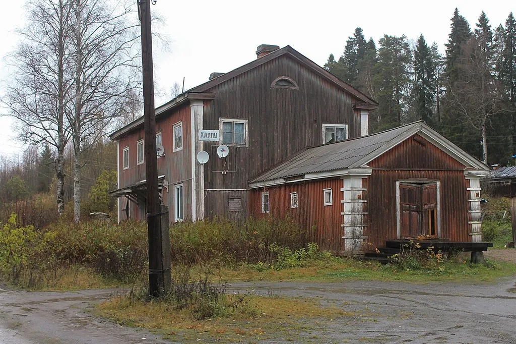 Harlu railway station building, Pitkyaraantsky District, Karelia, Russia.