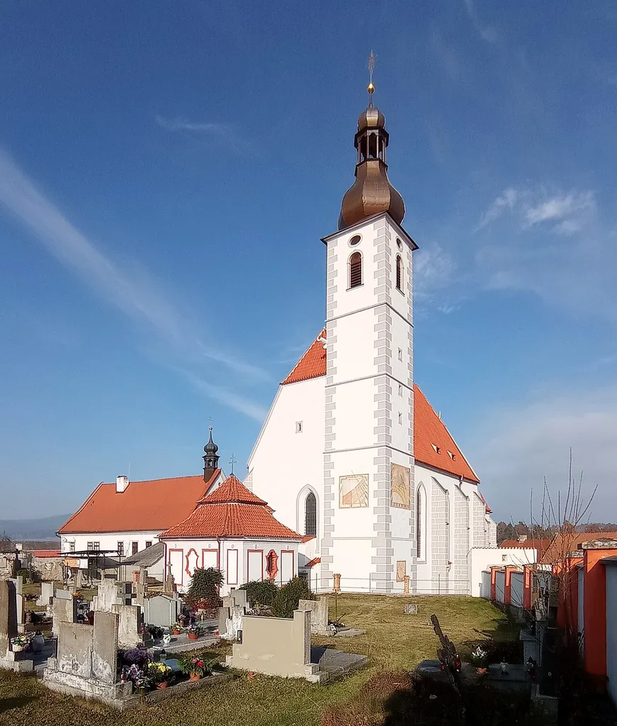 Church of the Assumption and the cemetery in Kájov, South Bohemian Region, Czechia
