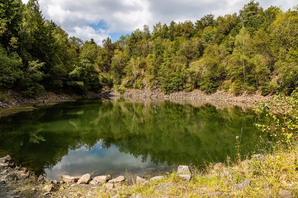 Das Naturdenkmal Leuner Burg ist ein ehemaliger Steinbruch, der mit Wasser gefüllt ist.
