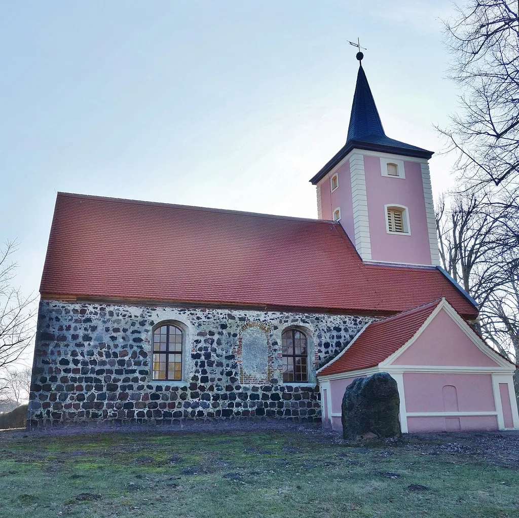 North-north-eastern view of the church in Buskow , Neuruppin municipality , Ostprignitz-Ruppin district, Brandenburg state, Germany.