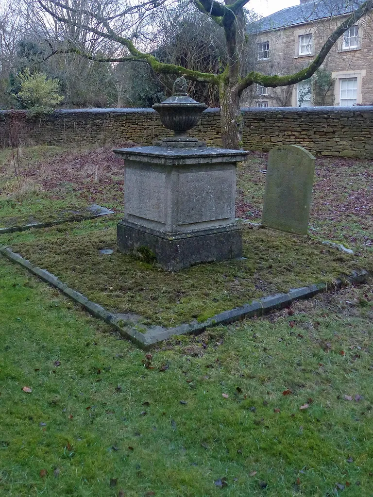 Grade II listed chest tomb in the churchyard of St Giles' Church in Bletchingdon, Oxfordshire. Listed as "Chest tomb approximately 6 metres east of chancel of Church of St Giles". .mw-parser-output .messagebox{margin:4px 0;width:auto;border-collapse:collapse;border:2px solid var(--border-color-progressive,#6485d1);background-color:var(--background-color-neutral-subtle,#fbfcff);color:var(--color-base,#202122);box-sizing:border-box;border-inline-start-width:8px}.mw-parser-output .messagebox.mbox-small{font-size:88%;line-height:1.25em}.mw-parser-output .mbox-warning,.mw-parser-output .mbox-speedy{border:2px solid var(--border-color-error,#b22222);background:var(--background-color-error-subtle,#ffdbdb);border-inline-start-width:8px}.mw-parser-output .mbox-serious,.mw-parser-output .mbox-delete,.mw-parser-output .mbox-stop{border:2px solid var(--border-color-error,#b22222);border-inline-start-width:8px}.mw-parser-output .mbox-issue,.mw-parser-output .mbox-content{border:2px solid #f28500;background:var(--background-color-warning-subtle,#ffe);border-inline-start-width:8px}.mw-parser-output .mbox-query,.mw-parser-output .mbox-style{border:2px solid #f4c430;background:var(--background-color-warning-subtle,#ffe);border-inline-start-width:8px}.mw-parser-output .mbox-shit{border:2px solid #960;border-inline-start-width:8px}.mw-parser-output .mbox-license{border:2px solid #88a;border-inline-start-width:initial}.mw-parser-output .mbox-legal{border:2px solid var(--border-color-notice,#666);background:var(--background-color-base,#fff);border-inline-start-width:8px}.mw-parser-output .mbox-honor{border:2px solid #ca3;background:var(--background-color-warning-subtle,#fcf4db);border-inline-start-width:8px}.mw-parser-output .mbox-growth{border:2px solid #8d4;background:var(--background-color-success-subtle,#d5fdf4);border-inline-start-width:8px}.mw-parser-output .mbox-move{border:2px solid #93c;border-inline-start-width:8px}.mw-parser-output .mbox-protection,.mw-parser-output .mbox-mes