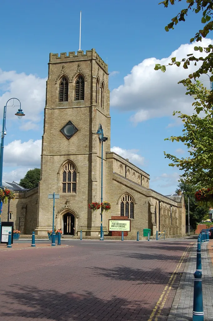 Holy Trinity and Christ Church parish church, Trinity Street, Stalybridge, Greater Manchester, seen from the west from Rose Terrace
