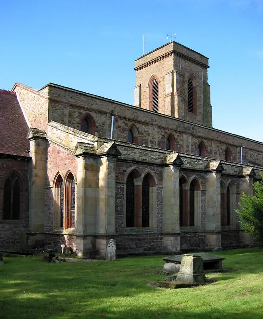 Nave and southwest tower of St George's parish church, Pontesbury, Shropshire, seen from the northeast
