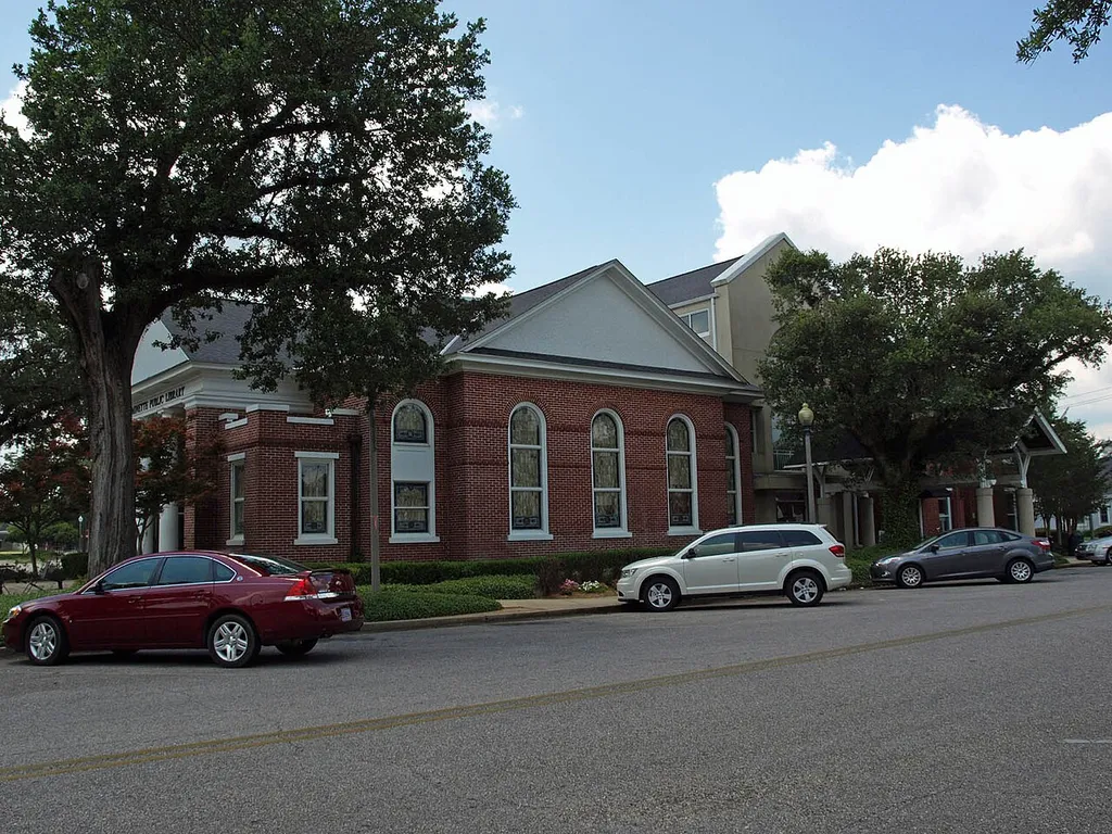 The old First Baptist Church in Bay Minette, Alabama, listed on the National Register of Historic Places