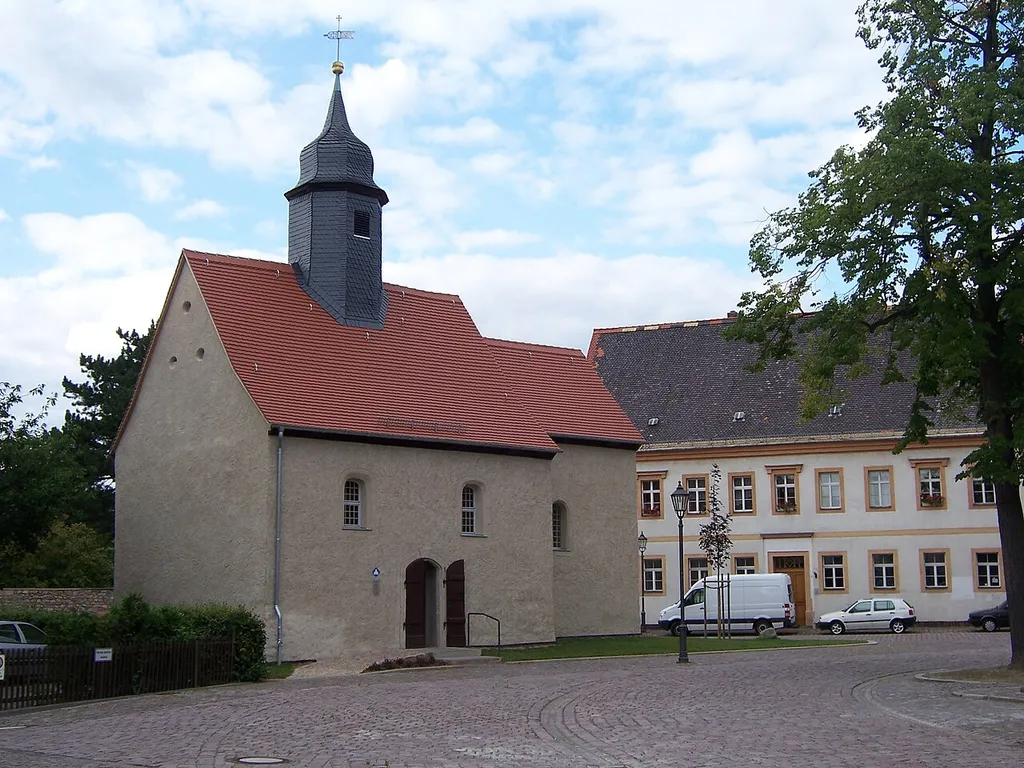 Emmauskirche in Borna, hier am neuen Standort auf dem Martin Luther Platz in Borna