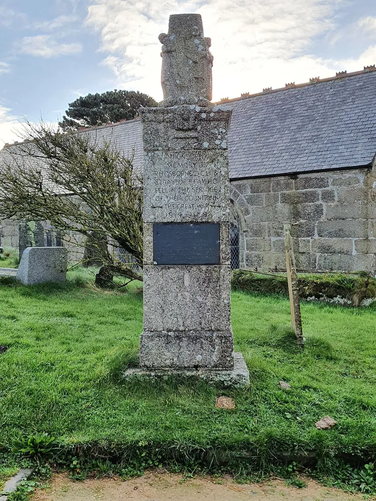 Grade II listed Zennor War Memorial WWI - RH Osborne and SE Taylor WWII - HJ Harefoot and W Hugh Korea - JE Tracey. This is a photo of listed building number 1137949.