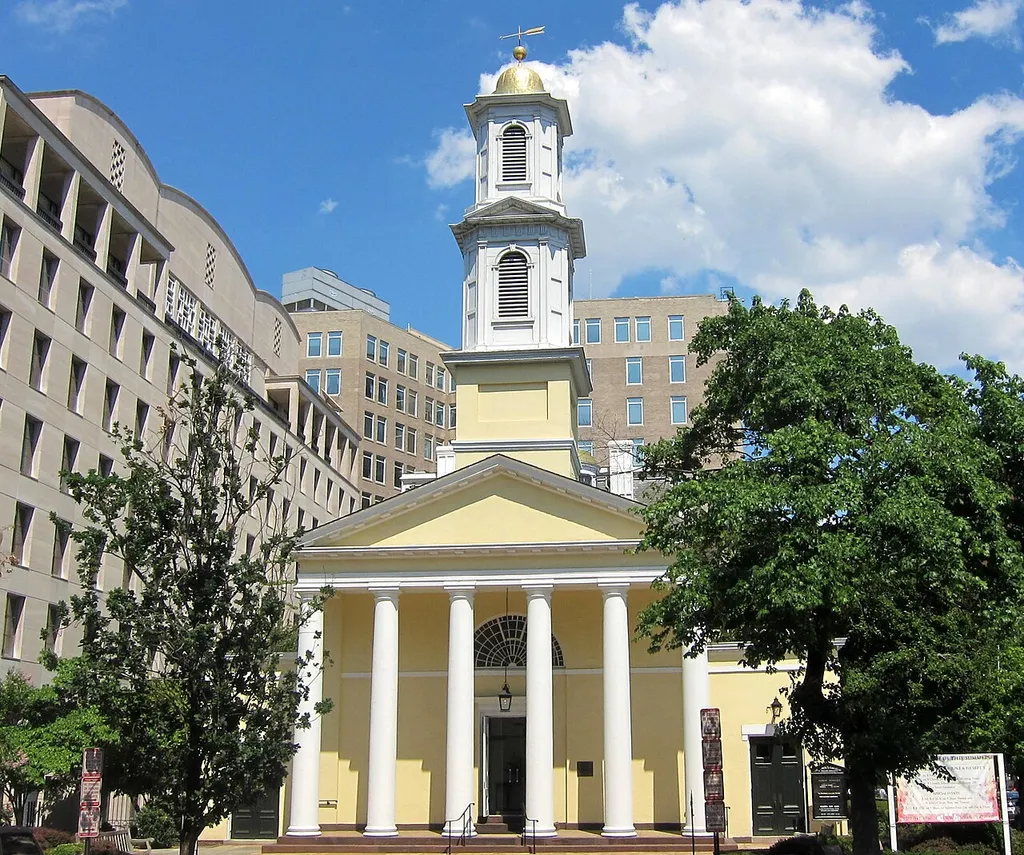 St. John's Episcopal Church (also known as the "Church of the Presidents") located at 1525 H Street, N.W., in downtown Washington, D.C. Built in 1816 to the designs of noted architect Benjamin Henry Latrobe, the federal-style church is designated as a National Historic Landmark. In addition, the building is designated as a contributing property to the Sixteenth Street Historic District and Lafayette Square Historic District.